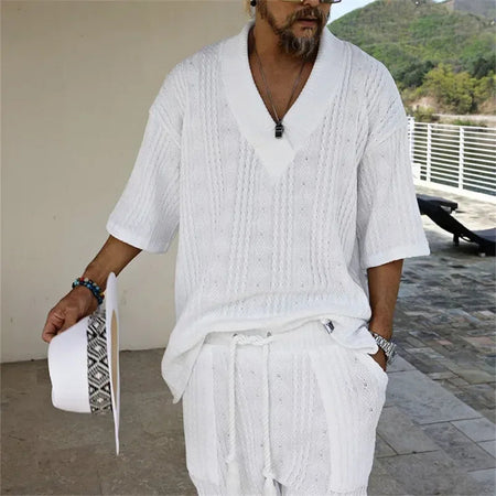 Arcadia Men Casual Knitted Two Piece Shorts Summer Set