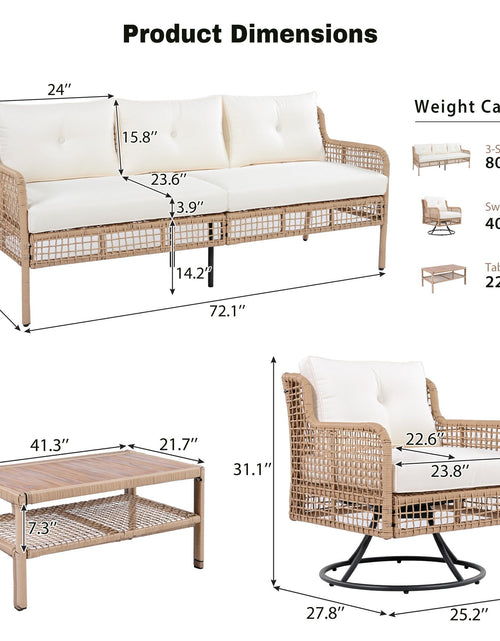 Load image into Gallery viewer, 4 Pieces Patio Furniture Set with Swivel Chairs, Outdoor Wicker Sofas
