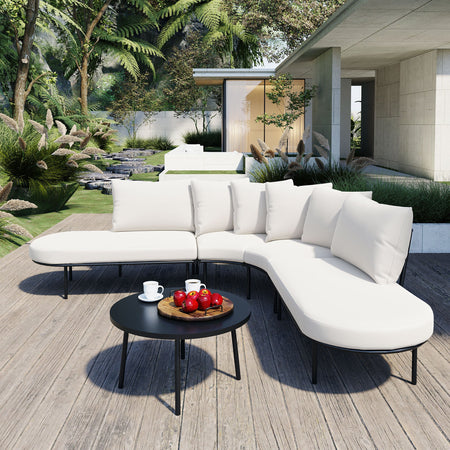 Arcadia Patio Half- Moon Curved Outdoor Furniture Sofa Set with Coffee Table,