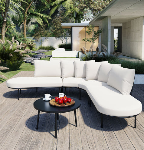 Arcadia Patio Half- Moon Curved Outdoor Furniture Sofa Set with Coffee Table,