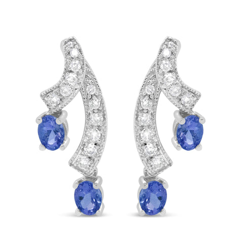 Arcadia 14K White Gold Diamond Natural Blue Tanzanite Earrings