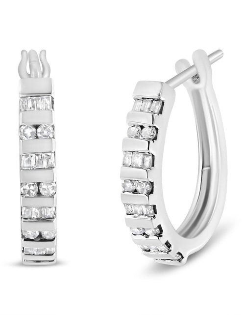 Load image into Gallery viewer, 10K Gold Round and Baguette-Cut Diamond Hoop Earrings (I-J Color, I2-I
