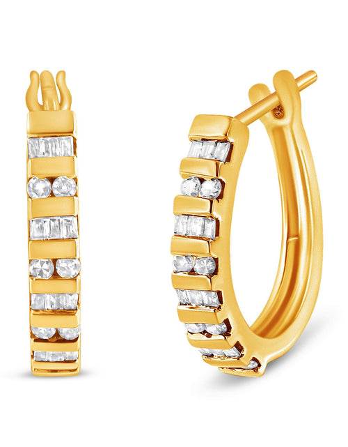 Load image into Gallery viewer, 10K Gold Round and Baguette-Cut Diamond Hoop Earrings (I-J Color, I2-I
