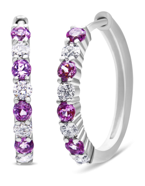 Load image into Gallery viewer, Arcadia 10K White Gold Sapphire and Diamond Hoop Earrings
