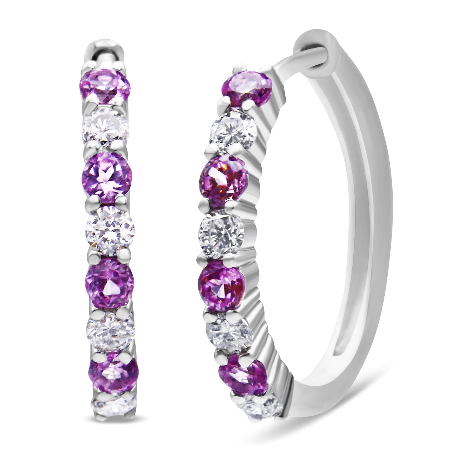 Arcadia 10K White Gold Sapphire and Diamond Hoop Earrings