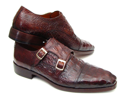 Paul Parkman Men's Double Monkstraps Brown & Bordeaux Crocodile