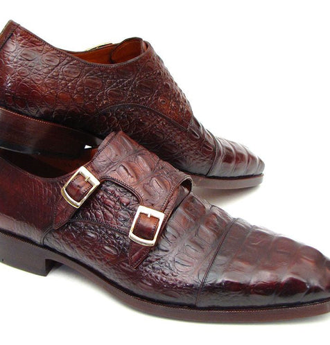 Paul Parkman Men's Double Monkstraps Brown & Bordeaux Crocodile