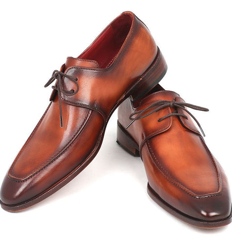 Paul Parkman Brown Leather Apron Derby Shoes For Men