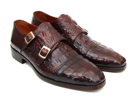 Paul Parkman Men's Double Monkstraps Brown & Bordeaux Crocodile