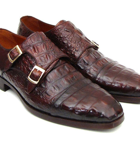Paul Parkman Men's Double Monkstraps Brown & Bordeaux Crocodile