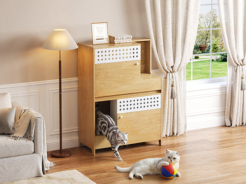 Load image into Gallery viewer, Modern 2-in-1 Cat Litter Box Enclosure Side Table – Hidden Cat House
