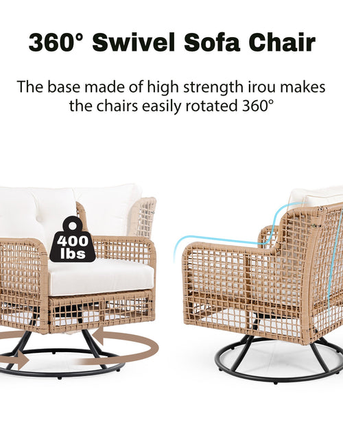 Load image into Gallery viewer, 4 Pieces Patio Furniture Set with Swivel Chairs, Outdoor Wicker Sofas
