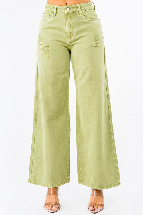 Arcadia Imported Distressed Wide Leg Jeans