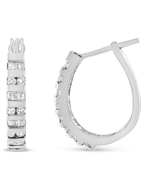 Load image into Gallery viewer, 10K Gold Round and Baguette-Cut Diamond Hoop Earrings (I-J Color, I2-I
