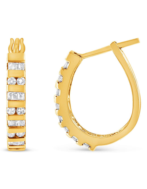 Load image into Gallery viewer, 10K Gold Round and Baguette-Cut Diamond Hoop Earrings (I-J Color, I2-I
