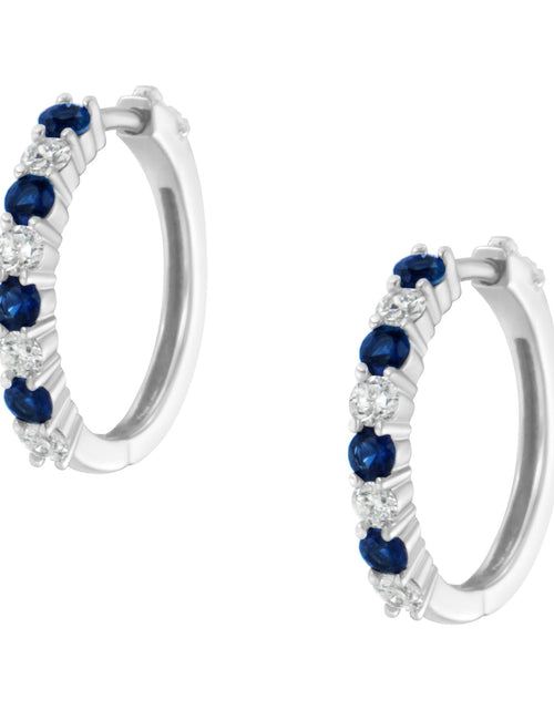 Load image into Gallery viewer, Arcadia 10K White Gold Sapphire and Diamond Hoop Earrings
