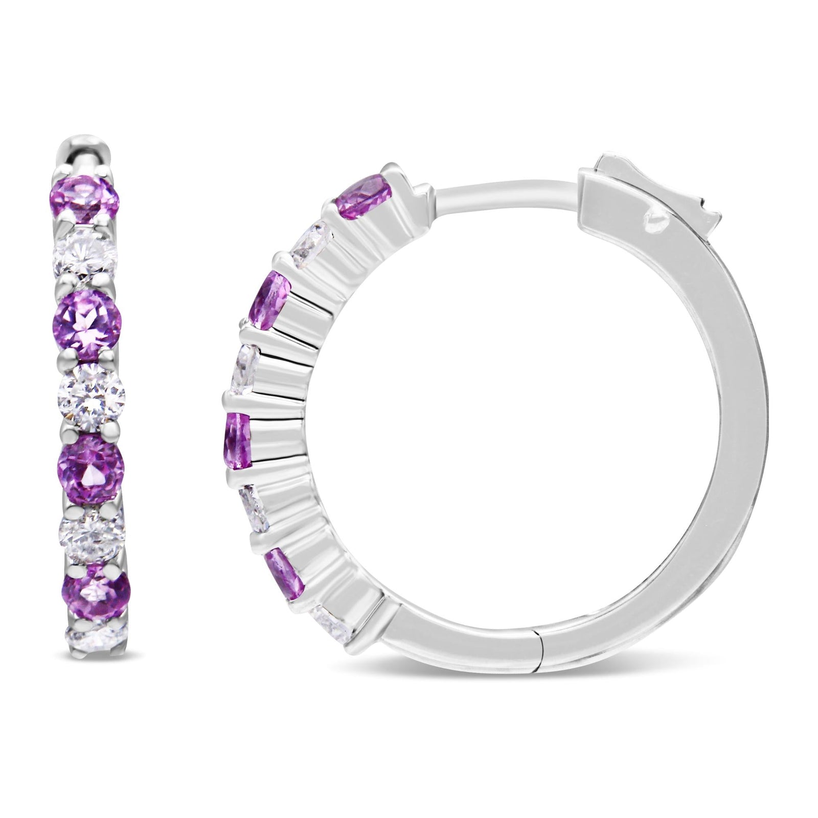 Arcadia 10K White Gold Sapphire and Diamond Hoop Earrings