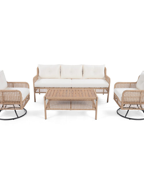 Load image into Gallery viewer, 4 Pieces Patio Furniture Set with Swivel Chairs, Outdoor Wicker Sofas
