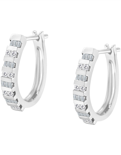 Load image into Gallery viewer, 10K Gold Round and Baguette-Cut Diamond Hoop Earrings (I-J Color, I2-I
