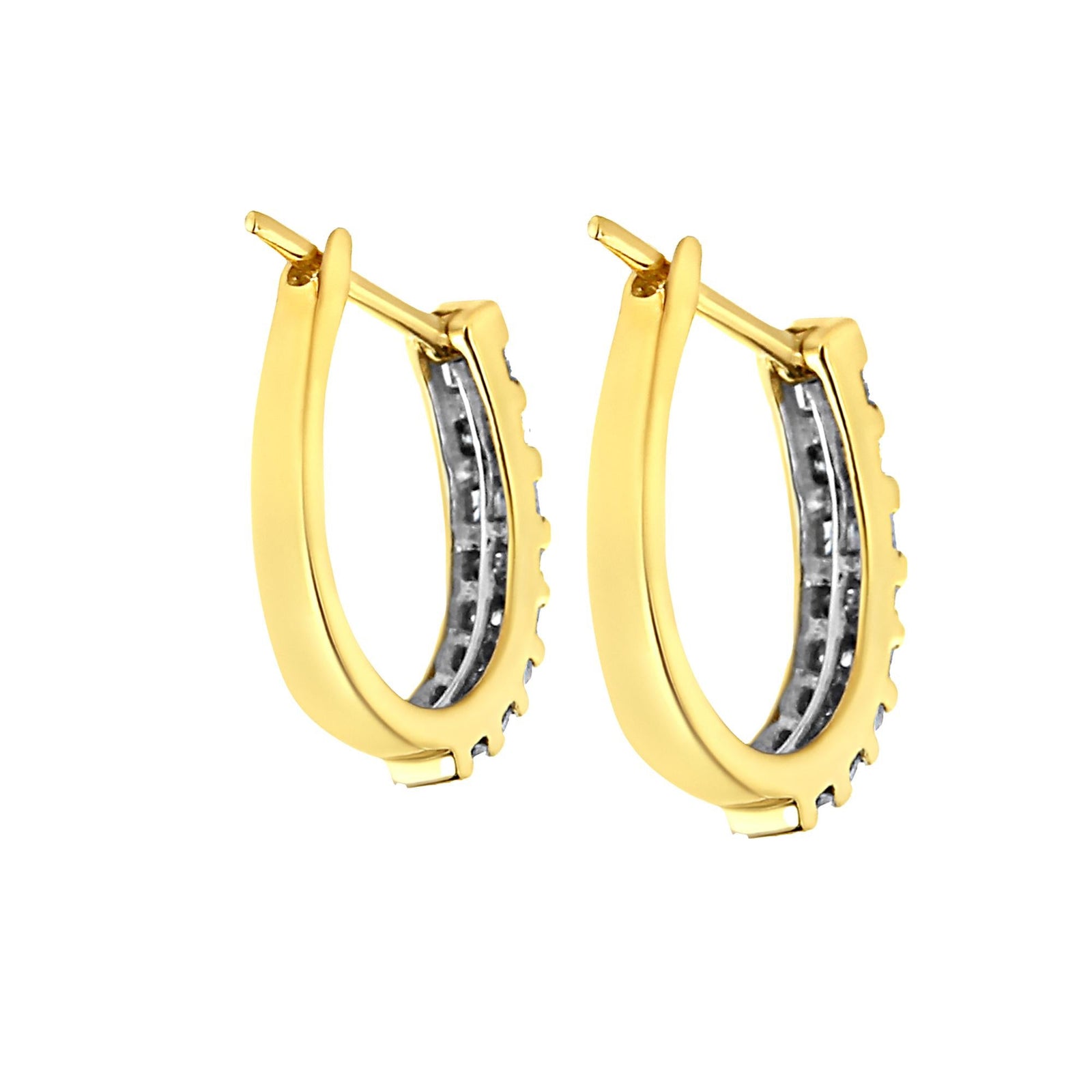 10K Gold Round and Baguette-Cut Diamond Hoop Earrings (I-J Color, I2-I