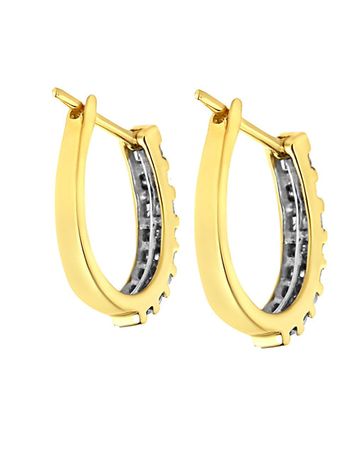 Load image into Gallery viewer, 10K Gold Round and Baguette-Cut Diamond Hoop Earrings (I-J Color, I2-I
