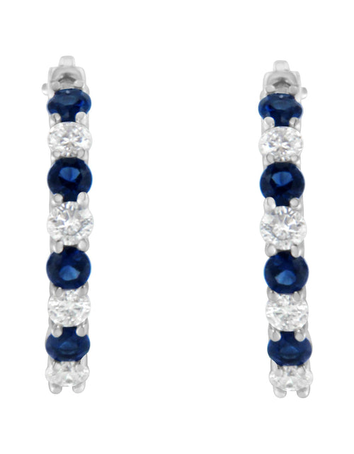 Load image into Gallery viewer, Arcadia 10K White Gold Sapphire and Diamond Hoop Earrings
