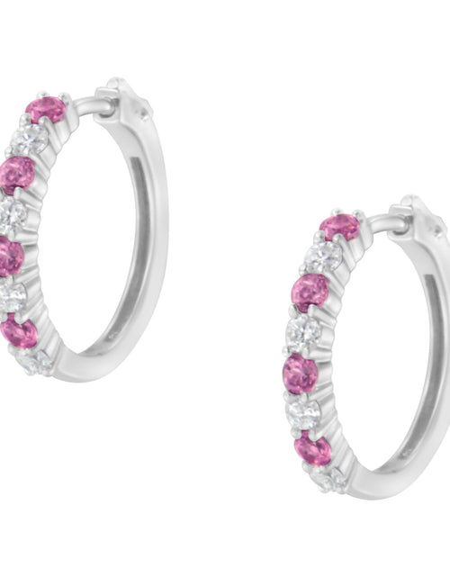 Load image into Gallery viewer, Arcadia 10K White Gold Sapphire and Diamond Hoop Earrings
