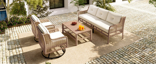 Load image into Gallery viewer, 4 Pieces Patio Furniture Set with Swivel Chairs, Outdoor Wicker Sofas
