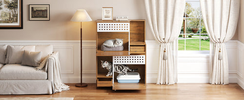 Load image into Gallery viewer, Modern 2-in-1 Cat Litter Box Enclosure Side Table – Hidden Cat House
