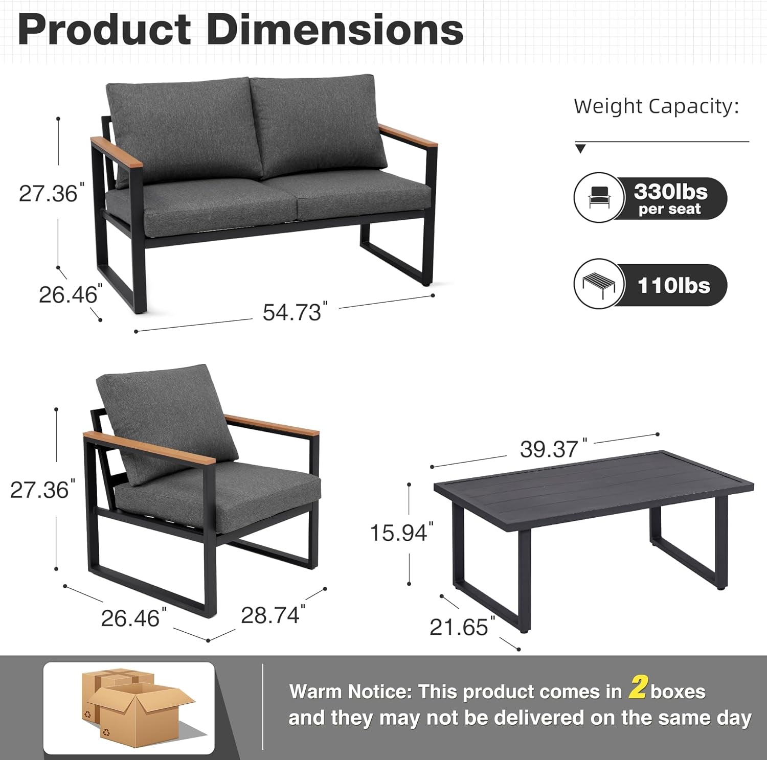 Arcadia Patio Furniture Set 4 Pieces with Table.