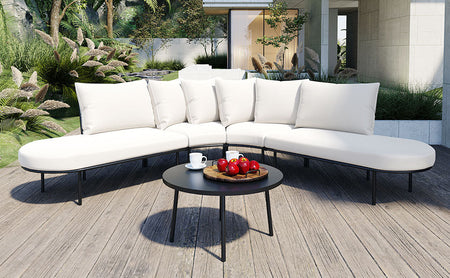 Arcadia Patio Half- Moon Curved Outdoor Furniture Sofa Set with Coffee Table,