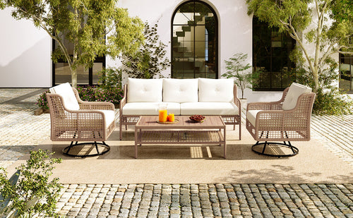 Load image into Gallery viewer, 4 Pieces Patio Furniture Set with Swivel Chairs, Outdoor Wicker Sofas
