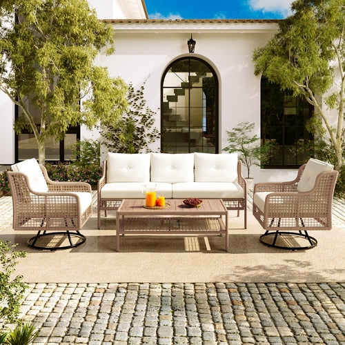 Load image into Gallery viewer, 4 Pieces Patio Furniture Set with Swivel Chairs, Outdoor Wicker Sofas
