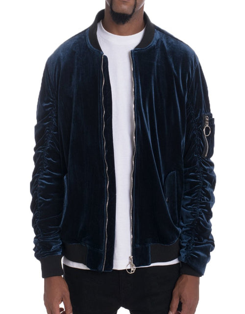 Load image into Gallery viewer, Velour Cinch Sleeve Bomber Jacket
