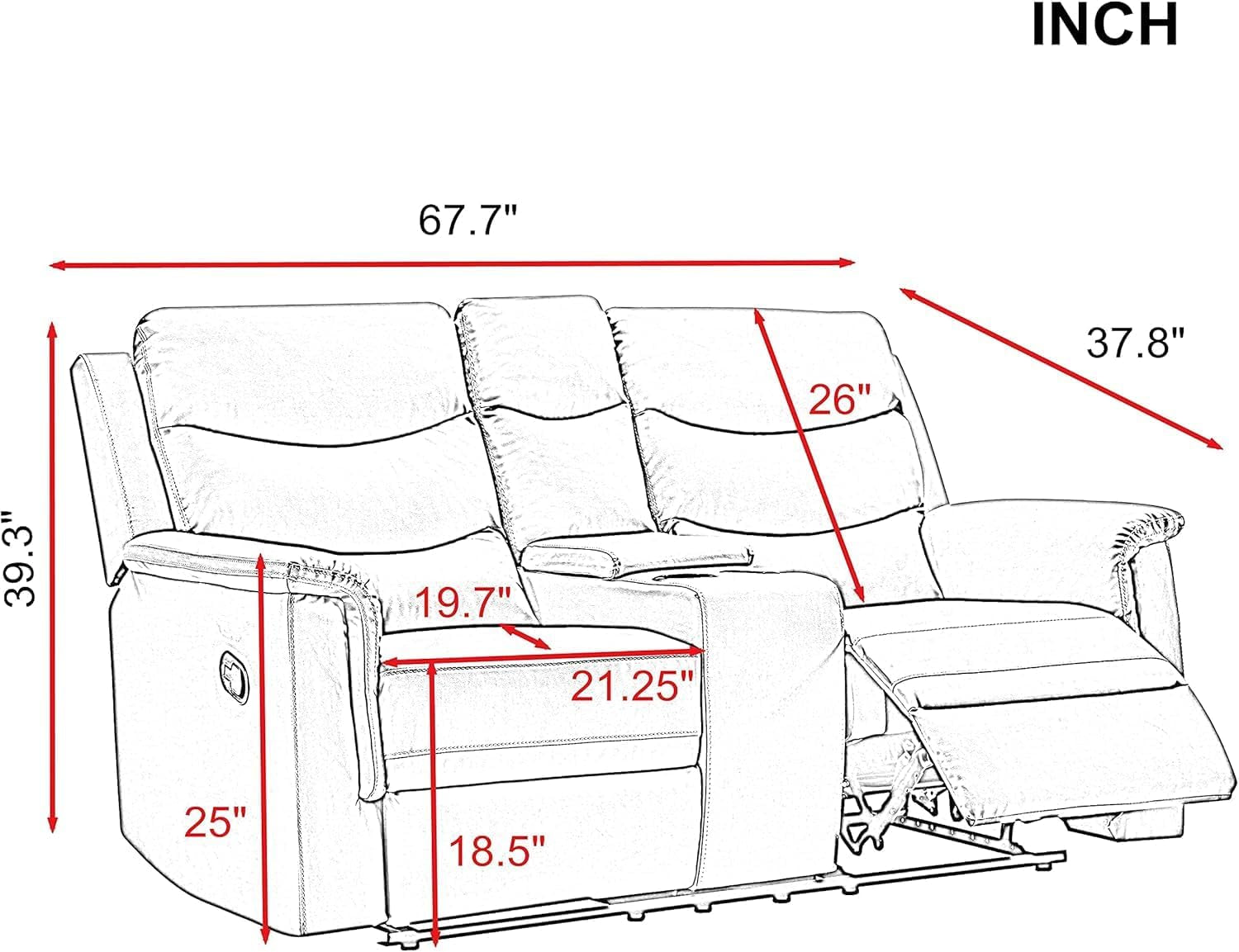 Italian Loveseat Sofa with Recliners