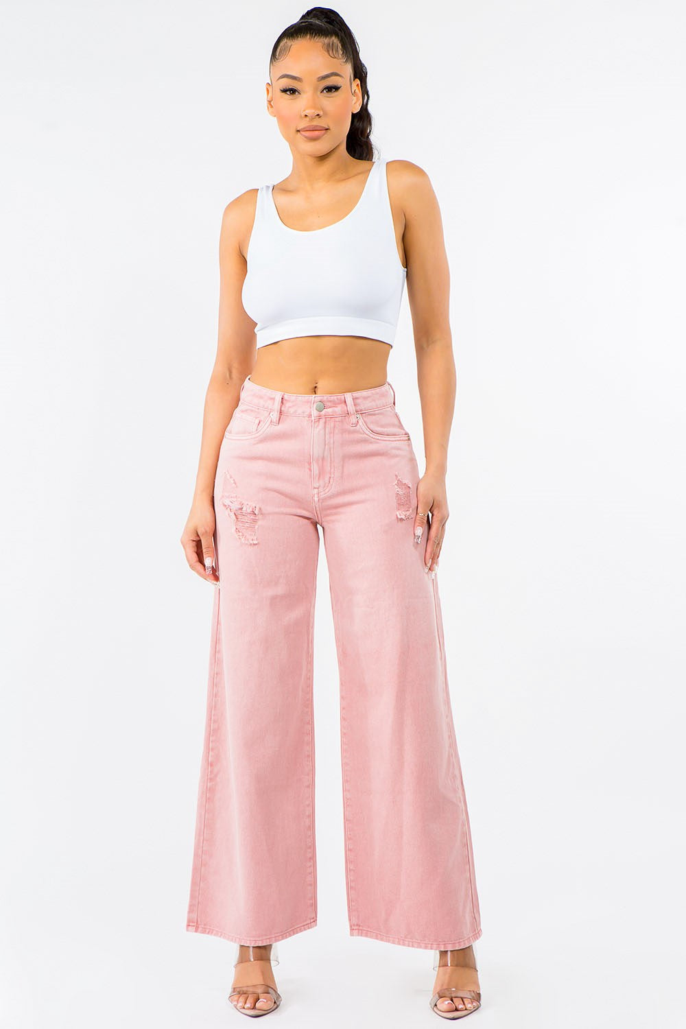 Arcadia Imported Distressed Wide Leg Jeans