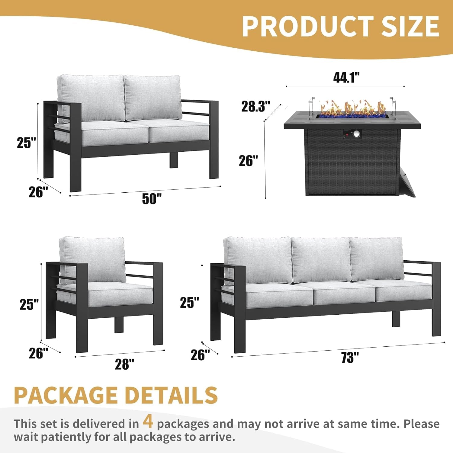 Aluminum Furniture Set 5 Pieces Patio Sectional