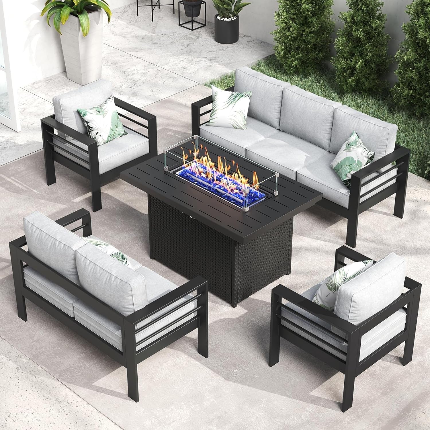 Aluminum Furniture Set 5 Pieces Patio Sectional