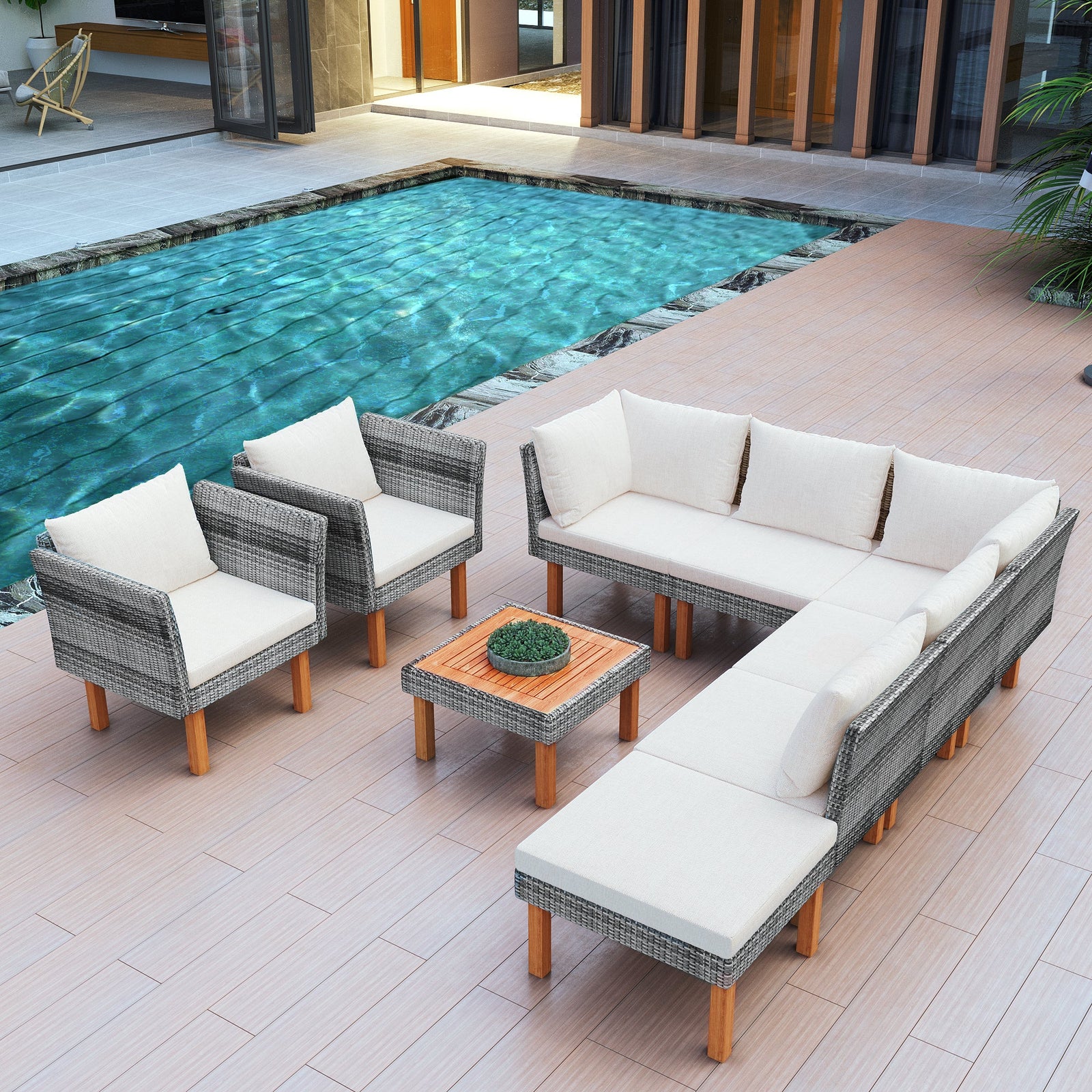 California Style 9-Piece Outdoor Patio Furniture Sofa Set