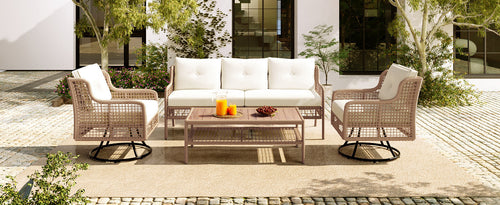 Load image into Gallery viewer, 4 Pieces Patio Furniture Set with Swivel Chairs, Outdoor Wicker Sofas
