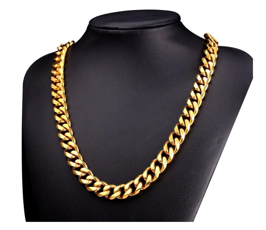 "MARINBERO" 14K Yellow Gold Solid Brass Cuban Classic Chain