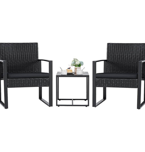 Arcadia 3-Piece Patio Furniture Set with 2 Black Patio Chairs and Table