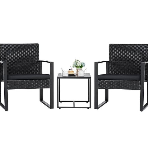 Arcadia 3-Piece Patio Furniture Set with 2 Black Patio Chairs and Table