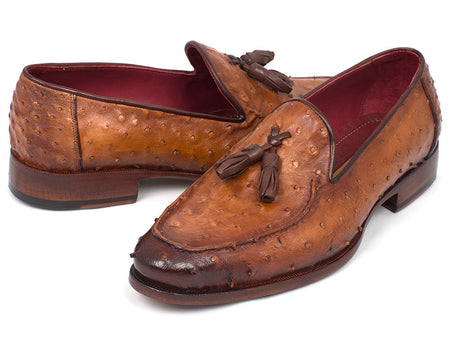 Paul Parkman Camel Brown Genuine Ostrich Tassel Loafers