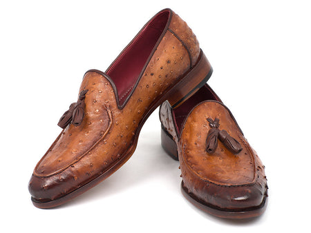 Paul Parkman Camel Brown Genuine Ostrich Tassel Loafers
