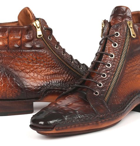 Paul Parkman Crocodile Textured Calfskin Handmade Zipper Boots