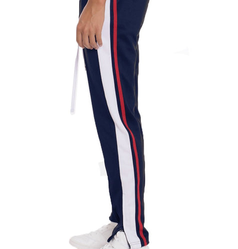 TRICOT STRIPED TRACK PANTS- NAVY