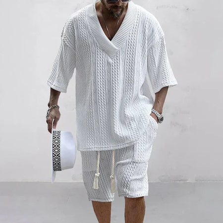 Arcadia Men Casual Knitted Two Piece Shorts Summer Set