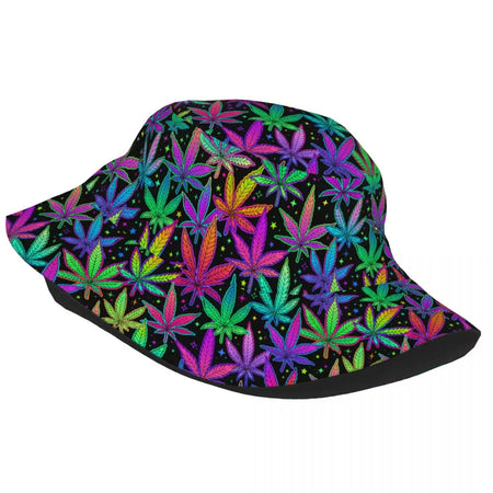 Weed Rainbow Plant Leaves Cannabis Bob Hat Marijuana Neon Field