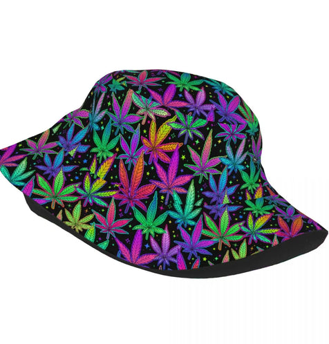 Weed Rainbow Plant Leaves Cannabis Bob Hat Marijuana Neon Field